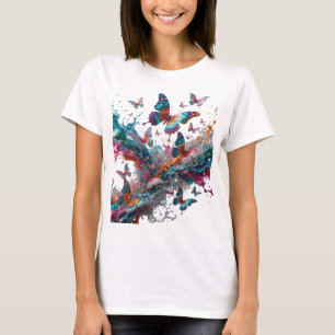 Fette silberne SCHMETTERLINGE IN BUNten SPRITZERN T-Shirt