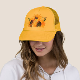 Fette Sonnenblumen und buttergelbe Wasserfarbe Truckerkappe