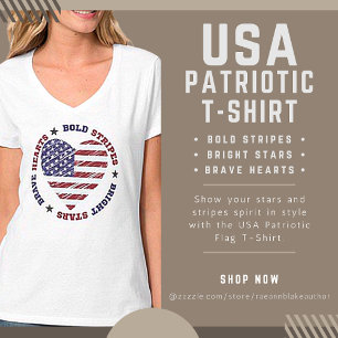 Fette Streifen Helle Sterne Tapfere Herzen USA T-S T-Shirt