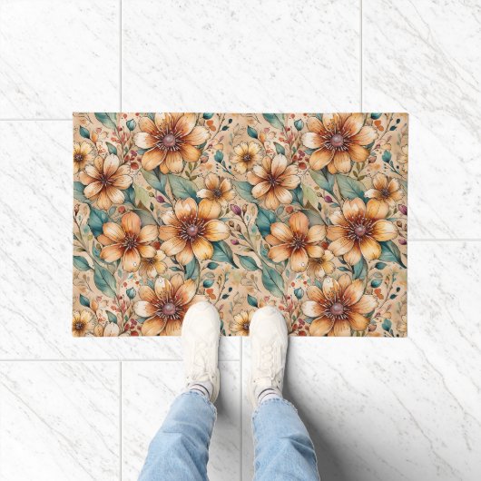 Fette Tan- und Türkisblumen Fußmatte (Indoor)