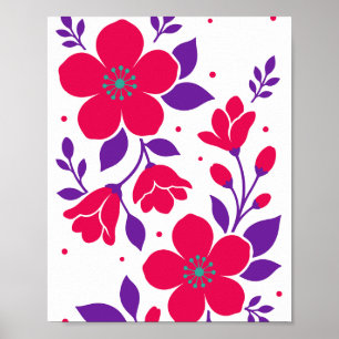 Fette, tiefrosa florale Gestaltung mit violetten B Poster