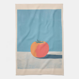 Fette Tomate auf blauer minimalistischer Kunst Geschirrtuch