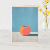 Fette Tomate auf blauer minimalistischer Kunst Karte (Gelbe Blume)