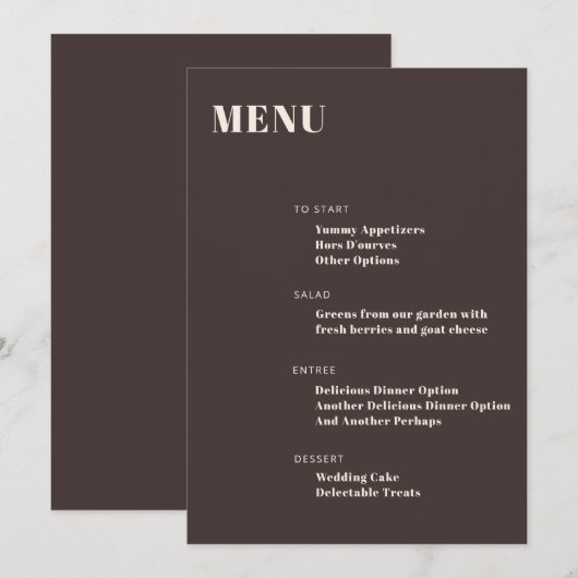 Fette Typografie Benutzerdefinierte Braune Moderne Menükarte (Vorne/Hinten)