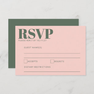 Fette Typografie Blush Pink Green Moderne Hochzeit RSVP Karte