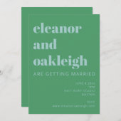 Fette Typografie Bright Green Blue Modern Wedding Einladung (Vorne/Hinten)