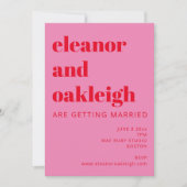 Fette Typografie Bright Pink Red Foto Wedding Einladung (Vorderseite)