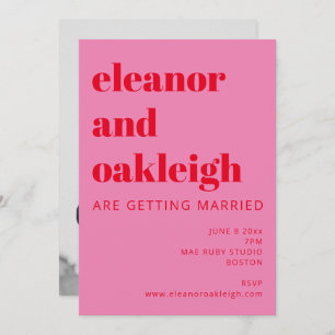 Fette Typografie Bright Pink Red Foto Wedding Einladung