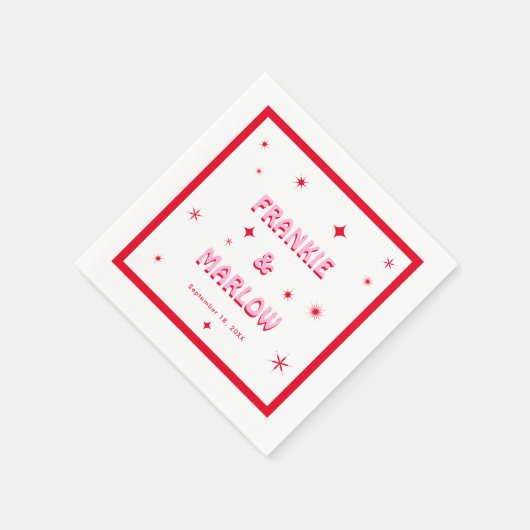 Fette Typografie Bright Pink Red Modern Wedding Serviette (Ecke)
