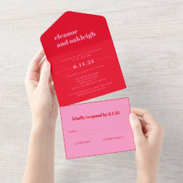 Fette Typografie Bright Pink und Red Modern Weddin All In One Einladung