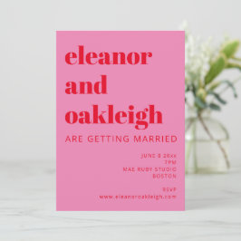 Fette Typografie Bright Pink und Red Modern Weddin Einladung