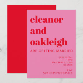 Fette Typografie Bright Pink und Red Modern Weddin Einladung