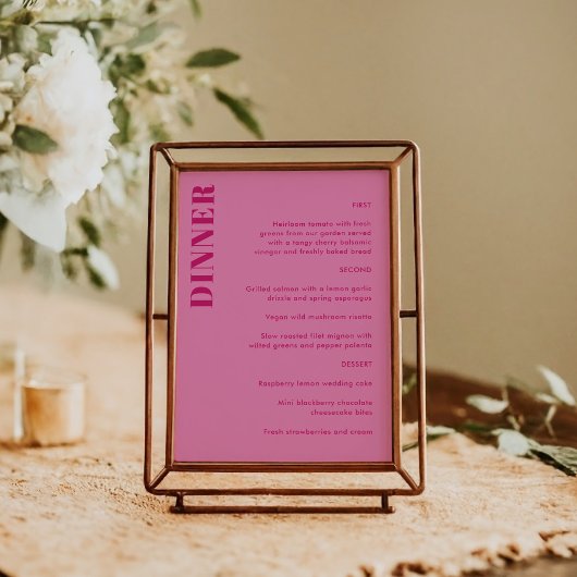 Fette Typografie Bright Pink und Red Simple Weddin Menükarte
