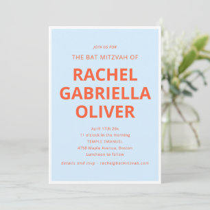 Fette Typografie Cool Blau Orange Bat Mitzvah Einladung