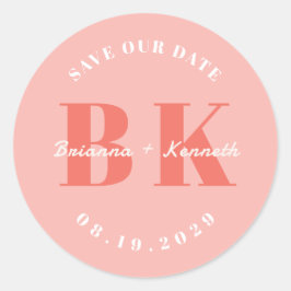 Fette Typografie Korallen-Monogramm Save-the-Date Runder Aufkleber