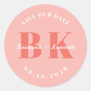 Fette Typografie Korallen-Monogramm Save-the-Date Runder Aufkleber