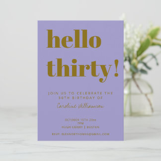Fette Typografie Lila Gold Moderner 30. Geburtstag Einladung