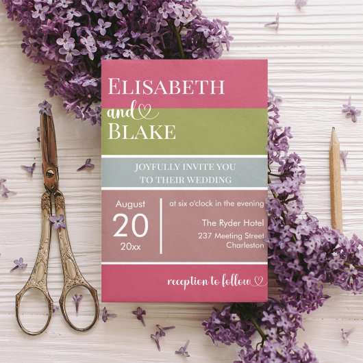 Fette Typografie Magenta und Grüne Moderne Hochzei Einladung