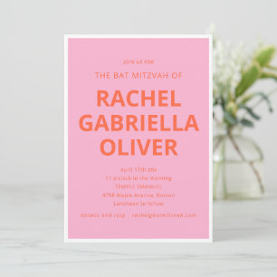 Fette Typografie Moderne Pink Orange Bat Mitzvah Einladung