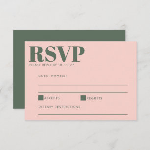 Fette Typografie Modernes Rosa und Grün RSVP Karte