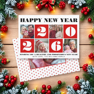 Fette Typografie Neujahr 2026 Foto Collage rot Feiertagskarte