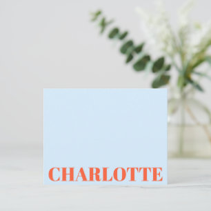 Fette Typografie Personalisiert Blau Orange Name Mitteilungskarte