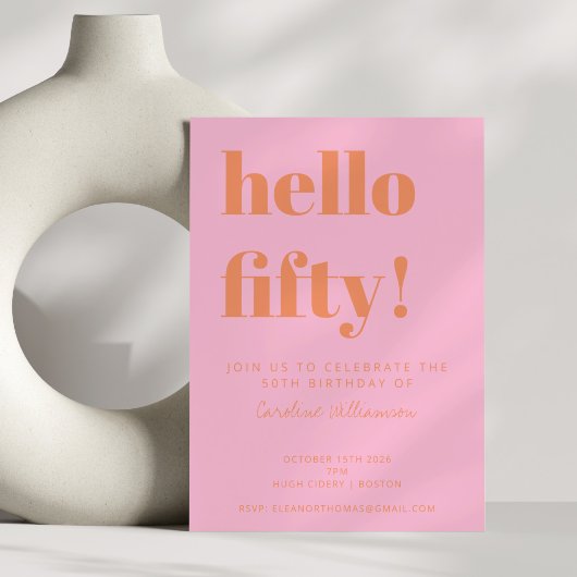 Fette Typografie Pink Orange Moderner 50. Geburtst Einladung