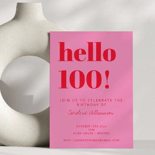 Fette Typografie Pink Rot Modern 100. Geburtstag Einladung