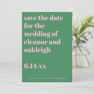 Fette Typografie Rosa Grüne Moderne Hochzeit  Save The Date