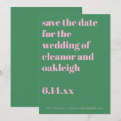 Fette Typografie Rosa Grüne Moderne Hochzeit  Save The Date (Vorne/Hinten)