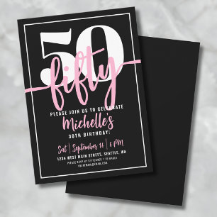 Fette Typografie Rosa Modern 50. Geburtstag Einladung