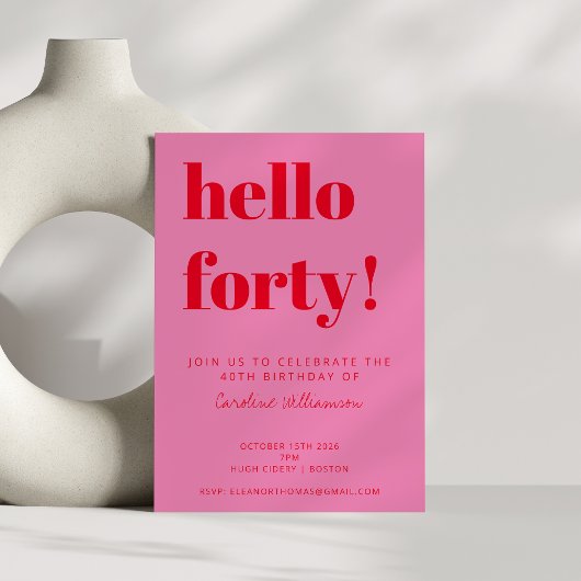 Fette Typografie Rosa Moderne 40. Geburtstag Einladung