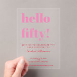 Fette Typografie Rosa Moderne 50. Geburtstag Acryleinladungen<br><div class="desc">Feiern Sie einen Meilenstein im Stil dieser "Bold Typografy Pink and Red Modern 50 th Birthday Acrylic Invitations". Diese Einladungen mit beeindruckender Typografie in lebhaften rosa und roten Farbtönen auf elegantem, zeitgenössischem Acryl eignen sich perfekt für eine stilvolle und unvergessliche Feier zum 50. Geburtstag. Das moderne Design verbindet Kühnheit mit...</div>