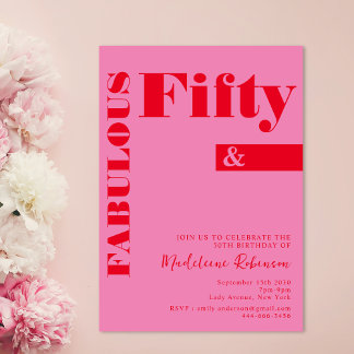 Fette Typografie Rosa Moderne 50. Geburtstag Einladung