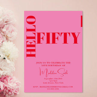 Fette Typografie Rosa Moderne 50. Geburtstag Einladung