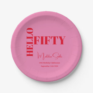 Fette Typografie Rosa Moderne 50. Geburtstag Pappteller
