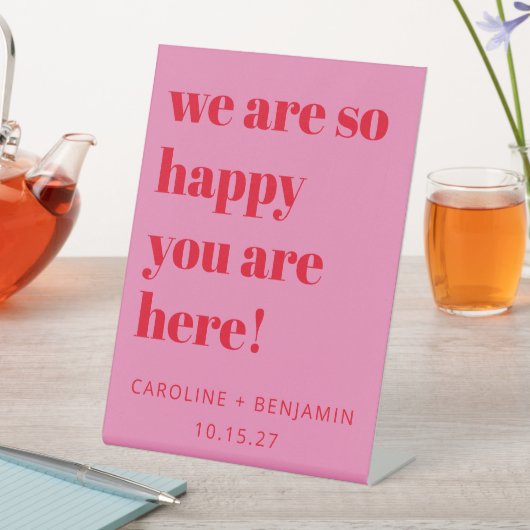 Fette Typografie Rosa Moderne Hochzeit Willkommen Sockelschild (In Situ)