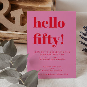 Fette Typografie Rosa Rot Moderne 50. Geburtstag Einladung