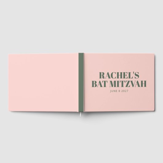 Fette Typografie Rosa und grünes modernes Bat Mitz Gästebuch (Voll)