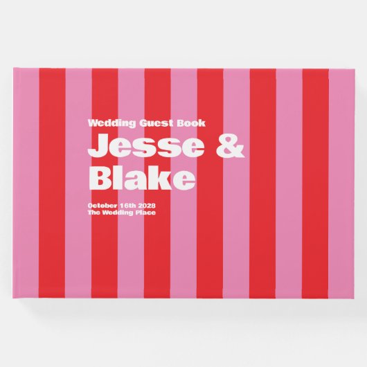 Fette Typografie, rosa und rote Hochzeit Gästebuch (Vorderseite)