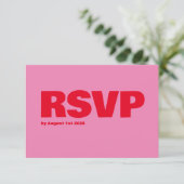Fette Typografie, rosa und rote Hochzeit RSVP Karte (Stehend Vorderseite)