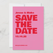 Fette Typografie, rosa und rote Hochzeit Save The Date (Vorderseite)