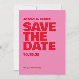 Fette Typografie, rosa und rote Hochzeit Save The Date