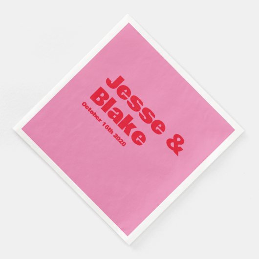 Fette Typografie, rosa und rote Hochzeit Serviette (Ecke)