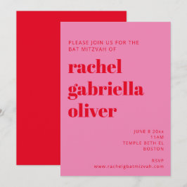 Fette Typografie Rosa und roter moderner Bat Mitzv Einladung