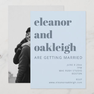Fette Typografie Sanft Blaue Foto-Hochzeit Einladung