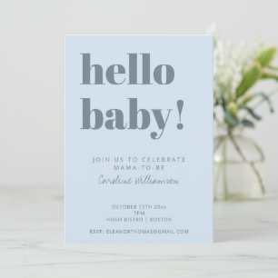 Fette Typografie Sanftes Blau Moderne Babyparty Einladung