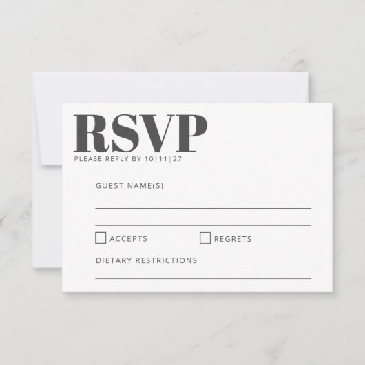 Fette Typografie Schwarz und Weiß Moderne Hochzeit RSVP Karte (Vorderseite)