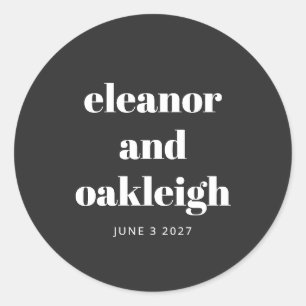 Fette Typografie Schwarz und Weiß Moderne Hochzeit Runder Aufkleber