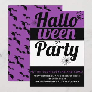 Fette Typografie und Spinnen lila Halloween-Party Einladung